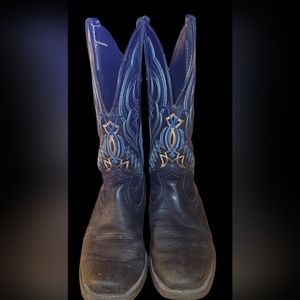 Size 9EE Ariat Men's Bronc Buster Square Toe Western Boot Black Blue Cowboy